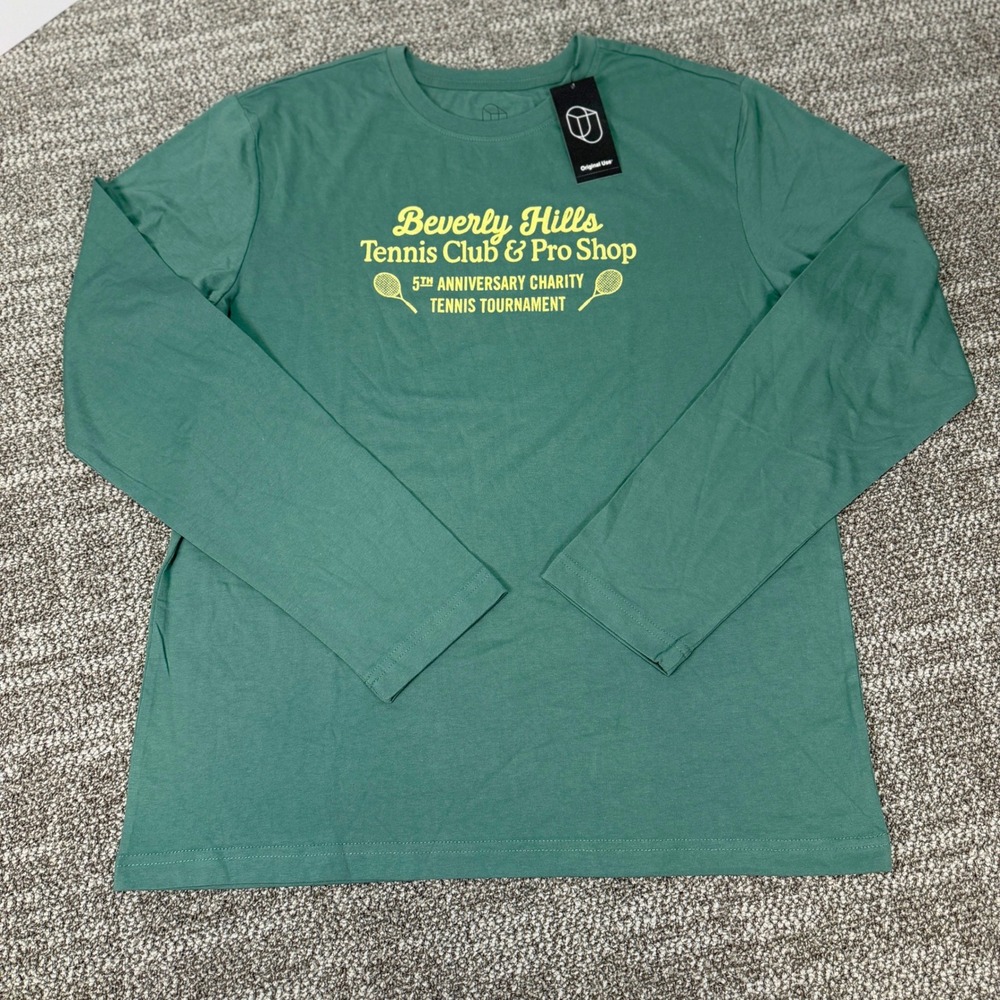 Original Use Mens Beverly Hills Tennis Club Long Sleeve T-Shirt Green Med 226B8 - Picture 2 of 7